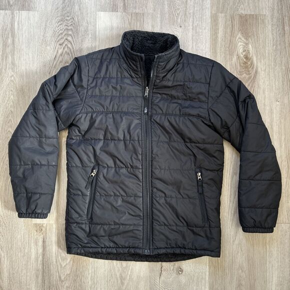 The North Face Boys Large Reversible Puffer Jacket Black Fleece Full Zip Coat